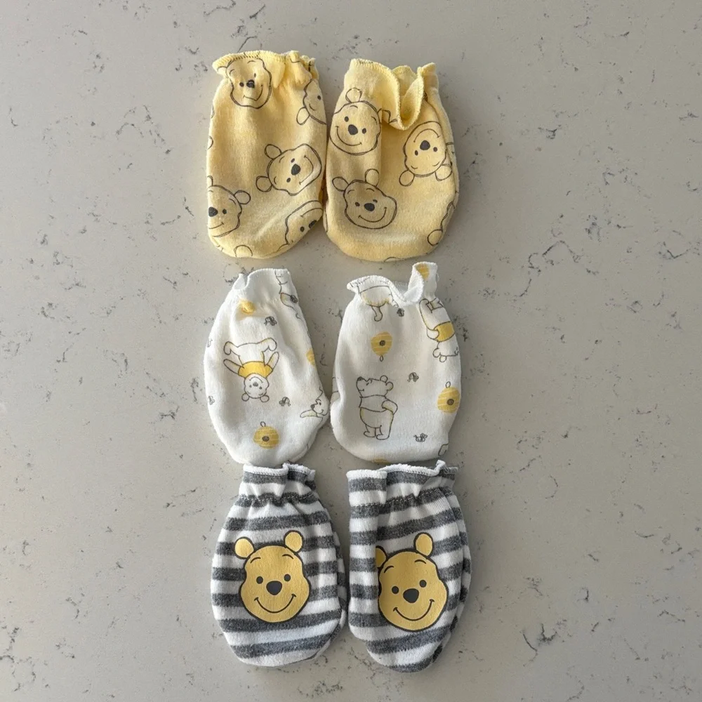 Pooh Bear Baby Mittens- Set of 3